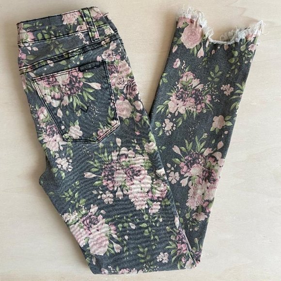 🌸2x HP!🌸 Hudson Jeans Girls Dixie Floral Print Skinny Raw Hem Jeans - Picture 3 of 15